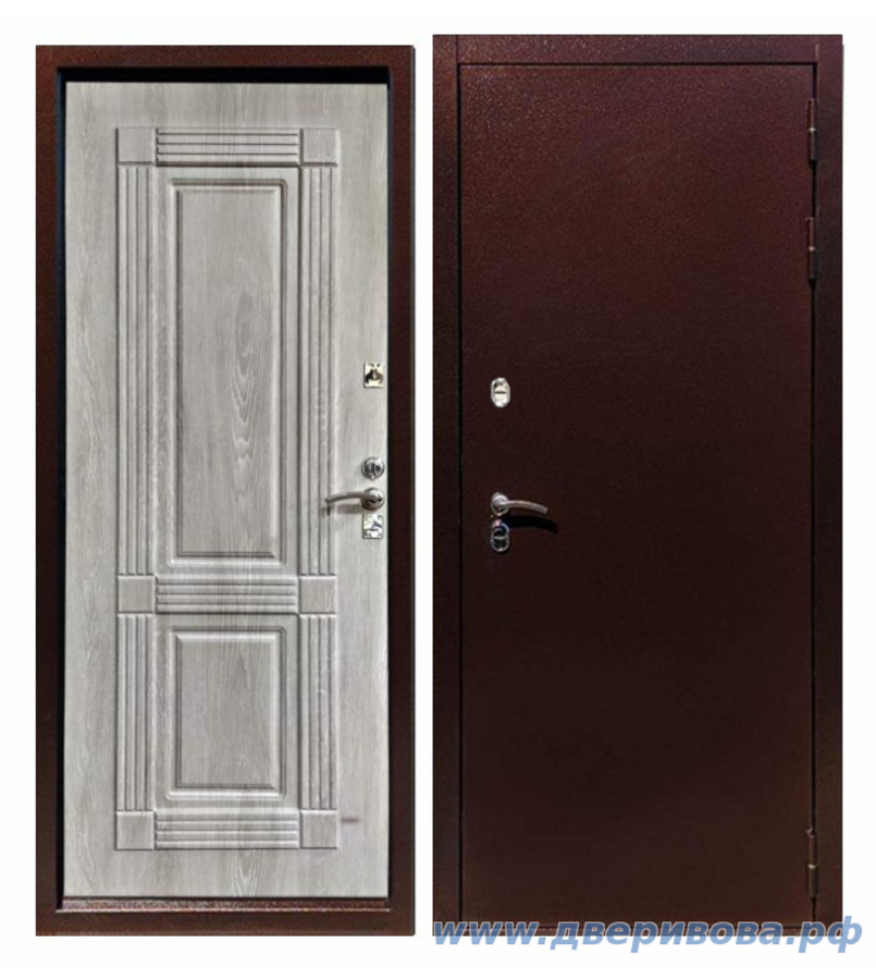 Утепленная уличная дверь ТФ ТЕРМО 115 Дуб Шале Седой / Антик Медь